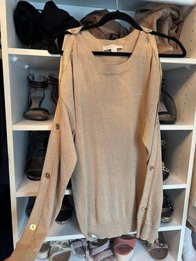 MICHAEL Michael Kors Metallic Gold Cold-Shoulder Crewneck Sweater